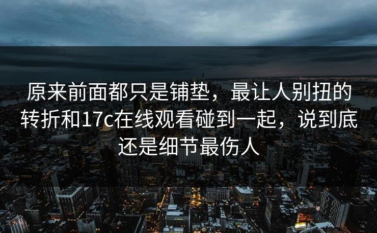 原来前面都只是铺垫，最让人别扭的转折和17c在线观看碰到一起，说到底还是细节最伤人