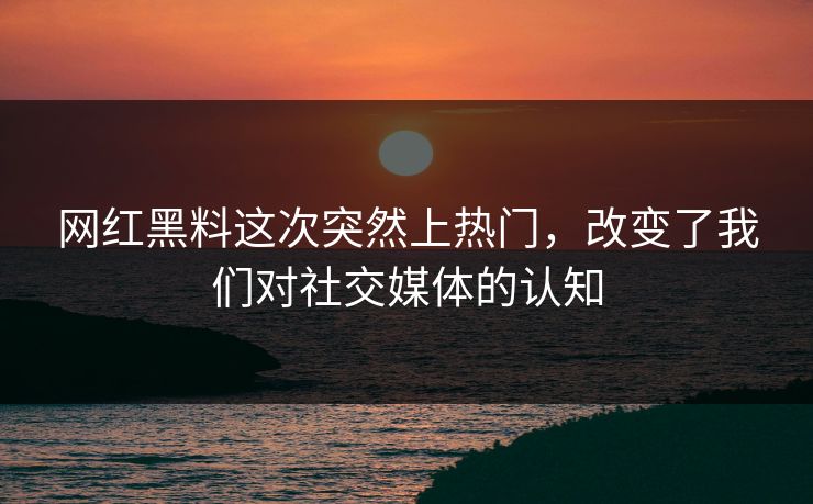网红黑料这次突然上热门，改变了我们对社交媒体的认知